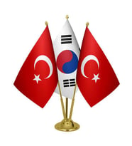 Masa Üstü Güney Kore Bayrağı Türk Bayrağı Üçlü Pirinç Direk Masa Bayrak Seti