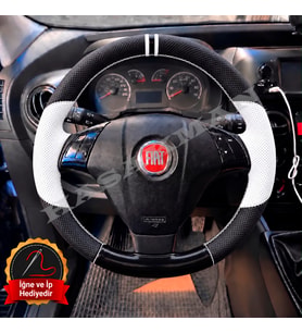 Fiat Punto Dikme Direksiyon Kılıfı Delikli Deri Parlak Siyah Beyaz Detay Çift Yüzük ve Dikiş 2012-2018