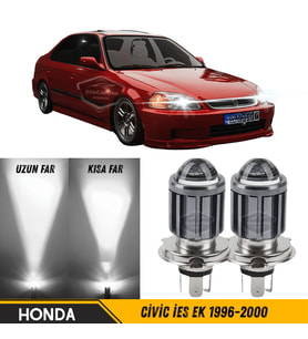 Honda Civic İES EK 1996-2000 Uyumlu Mercekli Far Ampulü Led Xenon Beyaz Şimşek Etkili Led Uzun Kısa
