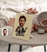 BK Gift Kişiye Özel İsimli Erkek Milyoner Karikatürlü Dekoratif Ahşap Çerçeve Model 1