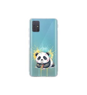 Samsung Galaxy A51 ile Uyumlu Splash Panda Tasarımlı Şeffaf Silikon Kılıf