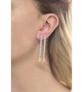 Su Yolu Tasarımlı Gold Minimal Yıldız Detaylı Çift Küpe (Altın)
