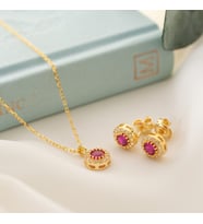 925 Ayar Gümüş Temmuz Ayı Oval Taşlı Kolye+Küpe Seti (Sarı)