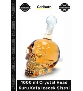 Özel Üretim Cam 1 Litre Büyük Boy Şık Tasarım Dekoratif 1000 ml Crystal Head Kuru Kafa İçecek Şişesi
