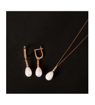 925 Ayar Tria Modeli Damla Gümüş İnci Set (Rose)