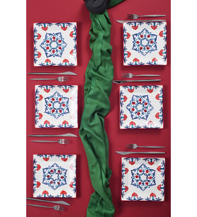 6'lı Şık Tasarım Handmade Çini Desen Pasta Tabak Seti Sunum Seti Servis Tabakları Tatlı Tabağı 20cm