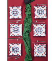 6'lı Şık Tasarım Handmade Çini Desen Pasta Tabak Seti Sunum Seti Servis Tabakları Tatlı Tabağı 20cm
