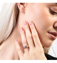 Beyaz Zirkon Taşlı Zincir Tasarım Rose Renk Free Size 925 Ayar Gümüş Kadın Tektaş Yüzük