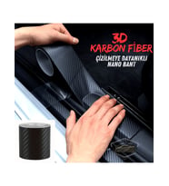 3D Karbon Premium Orj Tampon Bagaj Kapı Eşiği Koruyucu Şerit Eşik Koruma Bandı 3D Karbon 7cm 5 metre (Siyah)