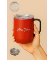 Kişiye Özel 350 ML Şeffaf Kapak Kulplu Termos - Kırmızı Y35