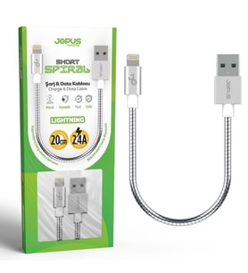 Jopus iPhone 7\7 Plus ile Uyumlu Data-Hızlı Şarj Kablosu Metal Gövdeli ve Başlı JO-DK5 20cm Short Spiral Gri