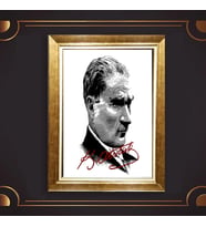 Altın Varaklı Çerçeveli Paspartulu Atatürk Tablo z5143 (Gold)