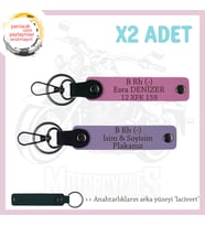 Motor Severlere Özel, İsim Plaka ve B Rh (-) Kan Grubu Yazılı x2'li Anahtarlık Takım, Mor-Pembe-Laci