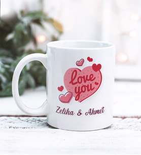 Kişiye Özel Sevgililer günü Love You Tasarımlı Kupa Bardak (Beyaz)