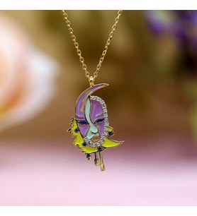 Beyaz Taşlı Renkli Mineli Ay Dede Maske Gümüş Kolye