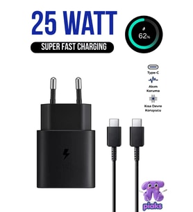 Samsung 25W Süper Hızlı Şarj Aleti Samsung Galaxy A13 A23 A33 A53 A73 Uyumlu Type-C Fast Charge 25 Watt Şarj Cihazı Adaptör Ve Kablo Set