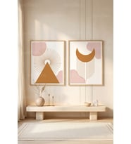 Minimalist Geometrik Çizgiler 2'li Ahşap Çerçeveli Tablo Seti