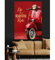 Kırmızı Scooter Retro Motosiklet Dekoratif Kanvas - Mdf Ahşap Tablo
