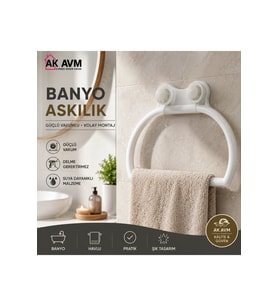 Vakumlu Banyo Havluluk Askısı Yapışkanlı Beyaz