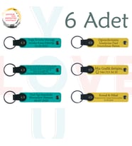 Koyu Turkuaz & Sarı, 6’lı Set, İsim Yazılabilen Deri Anahtarlık, Aile Buluşmalarına Özel Anı