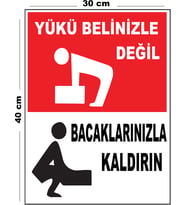 Metal Yükü Belinizle Değil Bacaklarınızla Kaldırın 30cm x 40cm A3 Büyüklüğünde Uyarı Levhası Yönlen
