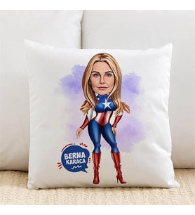 Kişiye Özel Süper Güçleri Olan Kadın Karikatürlü Yastık