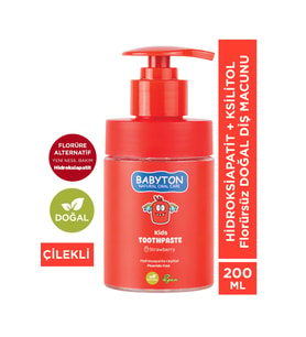 Doğal Çilekli Hidroksiapatit + Ksilitol Florürsüz Pompalı 200 ml