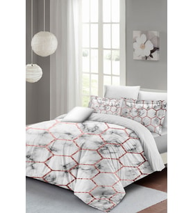 Lastikli Çarşaflı %100 Pamuk Saten Çift Kişilik Nevresim Takımı Marble Geo