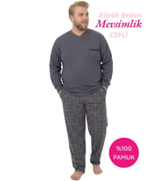 Tarık Erkek Desenli %100 Pamuk Mevsimlik Geniş Kalıp Uzun Kol Cepli Pijama Takımı (Ekose)