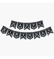 Siyah Üzeri Gümüş Happy Bırthday Afiş