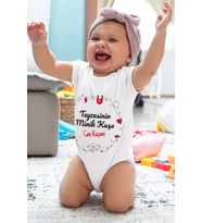 Unisex Bebek Beyaz Teyzesinin Minik Kuşu Desenli Kısa Kol Body