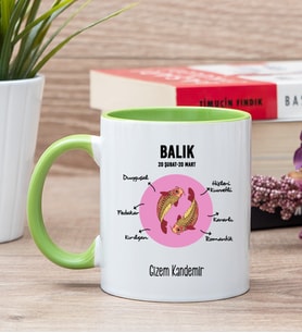 Kişiye Özel Balık Burcuna Hediye Yeşil Kupa Bardak