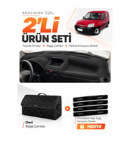 e-biz CITROEN BERLINGO M59 (2002-2008) Uyumlu Torpido Örtüsü + Deri Bagaj Çantası - Siyah - CI013