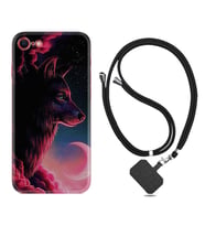 Apple iPhone 5 6 7 8 Plus Se XR Kılıf Boyun Askılı Silikon Wolf and Moon 1380