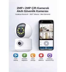 Çift Kameralı 360 WiFi Güvenlik Kamerası Ev Ofis İçin Güçlü Güvenlik Uzaktan İzleme Hareket Sensörlü CMR41