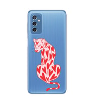 Samsung Galaxy M52 Uyumlu Çita ve Kalp Desenli Şeffaf Telefon Kılıfı