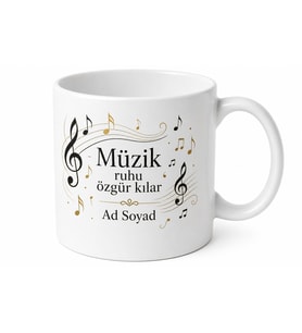 Müzik Sever İçin Kişiye Özel İsimli Baskılı Kupa Bardak Nota Temalı Hediye
