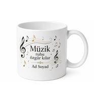 Müzik Sever İçin Kişiye Özel İsimli Baskılı Kupa Bardak Nota Temalı Hediye