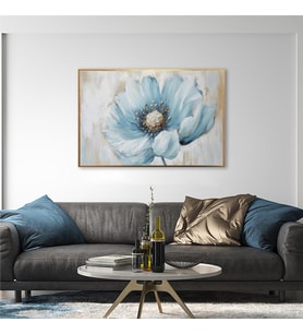 Yağlı Boya Dokulu Tablo Modern Mavi Çiçek Altın Çerçeveli U02025