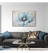 Yağlı Boya Dokulu Tablo Modern Mavi Çiçek Altın Çerçeveli U02025