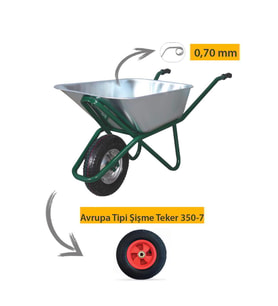 Kanat Pro Galvanizli Demonte El Arabası 0.70 mm Sac Avrupa Tipi Şişme Teker