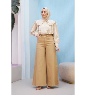 1162-Gabardin Pantolon Etek Bej