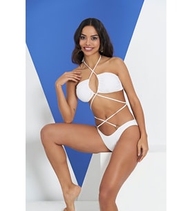 Ruko Maio 2315-1 Beyaz Çapraz İp Modelli Boyundan Bağlamalı Bikini