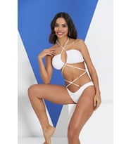 Ruko Maio 2315-1 Beyaz Çapraz İp Modelli Boyundan Bağlamalı Bikini