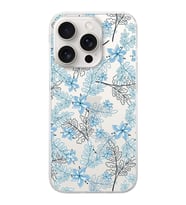 PrintiFy Apple iPhone 15 Pro Max Uyumlu Floral Mavi Tasarımlı Slim Fit Şeffaf Silikon Kılıf