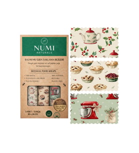 NUMI Naturals Balmumu Gıda Saklama Bezleri – Premium 3’lü Set (30×30 cm) - Cozy Kitchen Serisi