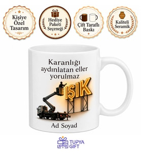Tabelacıya Hediye Kupa Sepetli Vinç Işıklı Tabela Montaj Harf Kesenlere Bardak