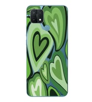 Oppo A15 / A15S Uyumlu Yeşil Kalp Desenli Şeffaf Telefon Kılıfı