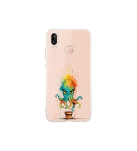 Huawei P20 Lite ile uyumlu Splash ahtapot tasarımlı şeffaf silikon kılıf