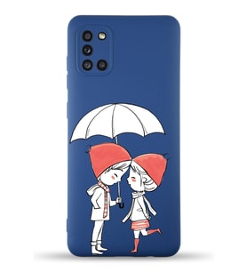 Samsung Galaxy A31 Uyumlu Lansman Kılıf Aşk Tasarımlı İçi Kadife Kapak-Lacivert (Şeffaf)